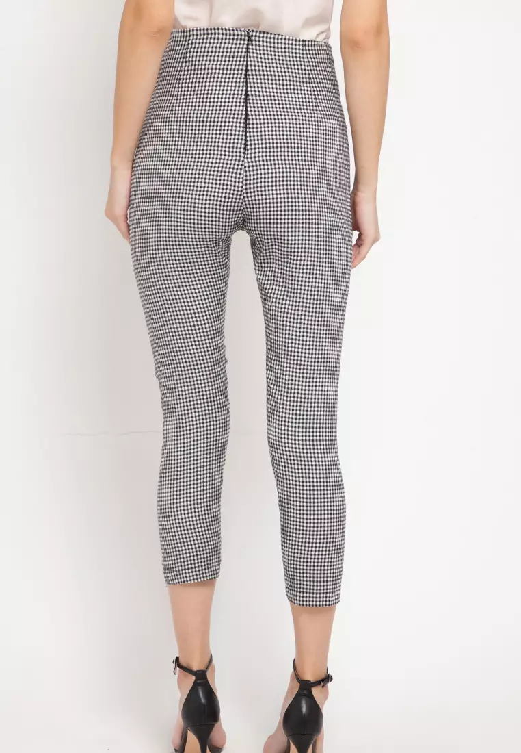 Plaid-High Waisted Pants