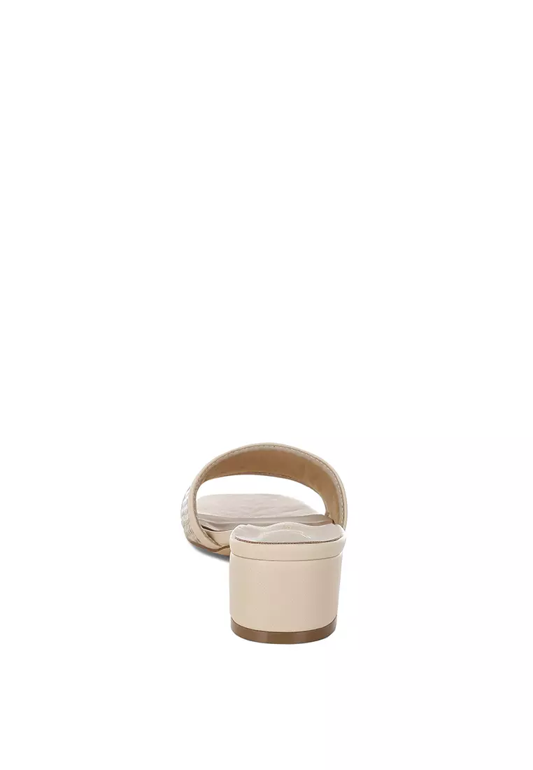 Raffia Slip On Sandals In Beige