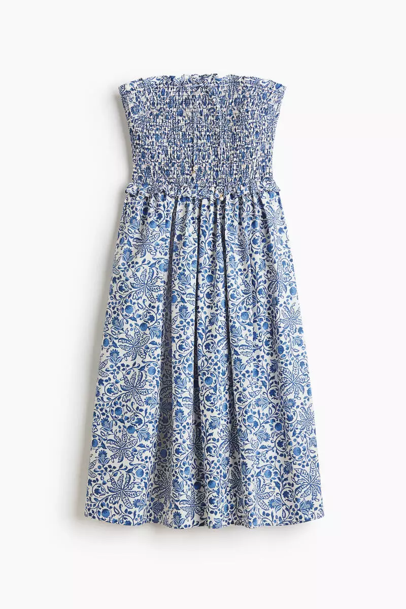 Smocked-bodice bandeau dress