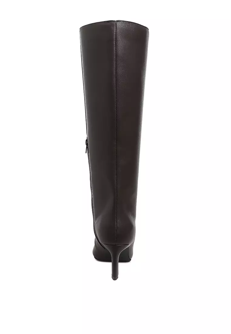 Kitten Heel Long Boots in Tan