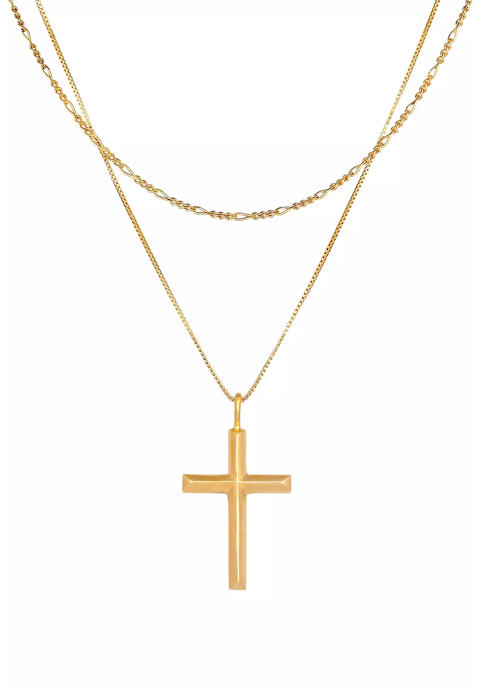 Necklace Men Cross Pendant Layer Religion Gold Plated
