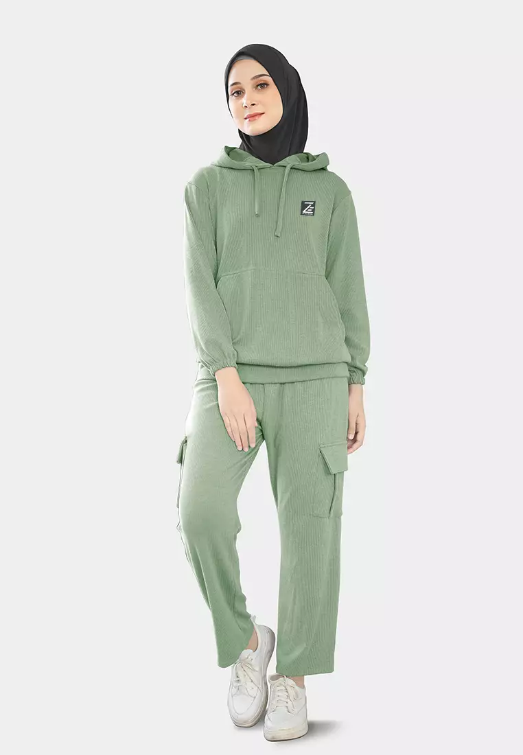 Setelan Olahraga Wanita Keenan Hoodie Set Knit - Leaf Green