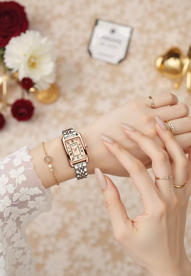 Jam Tangan Wanita Original 5999 Korea Mode Kuarsa Santai Anti Air Jam Tangan Cewek silver rose