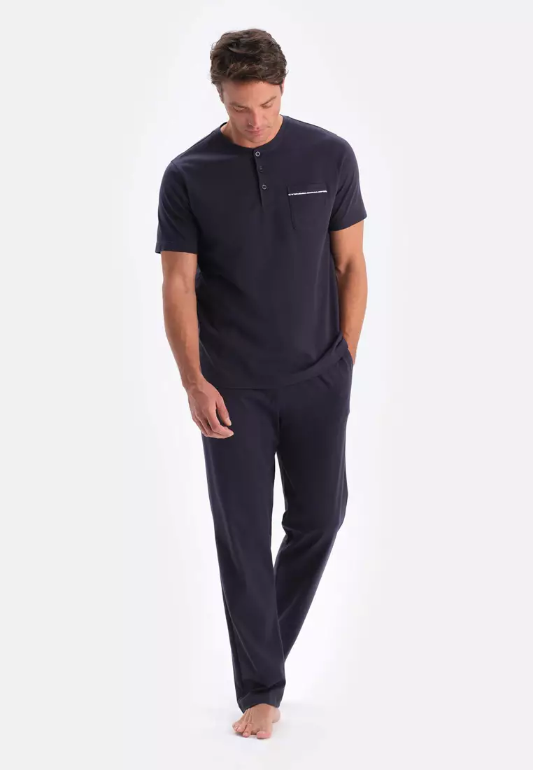 Buy DAGİ Navy T-Shirt Trousers Knitwear Set, Crew Neck, Regular