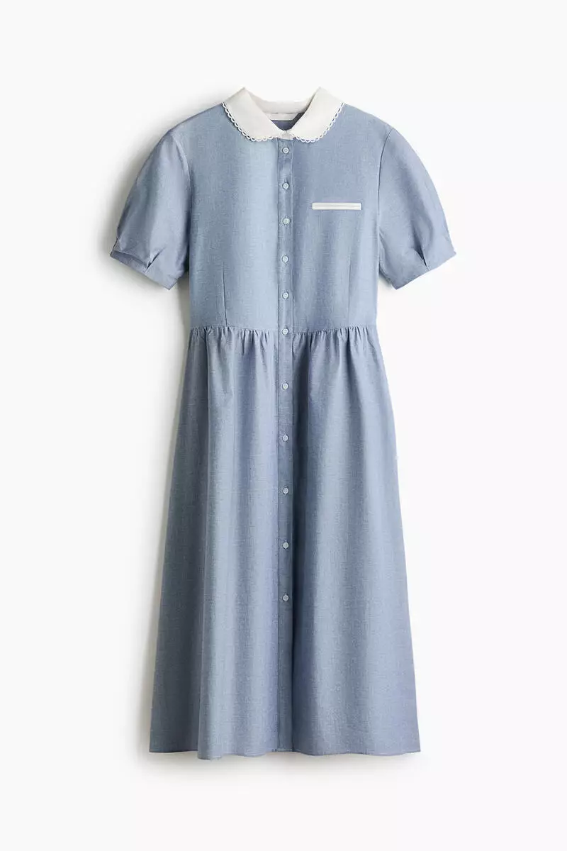 Puff-sleeved shirt dress
