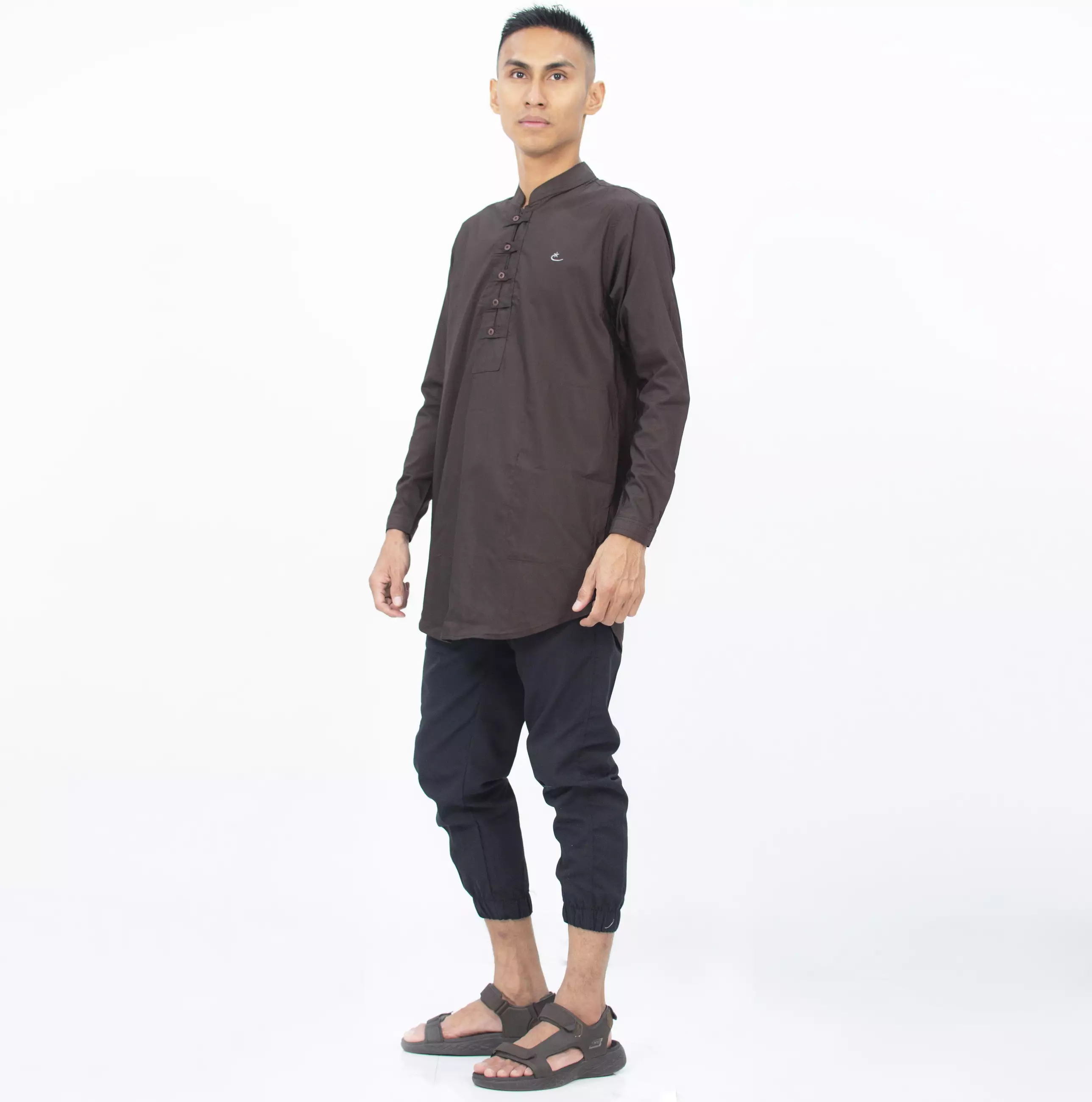 SHAMS Baju Lebaran Baju Koko Lengan Panjang Kemeja Koko Kemeja Kurta Pria - COKLAT TUA