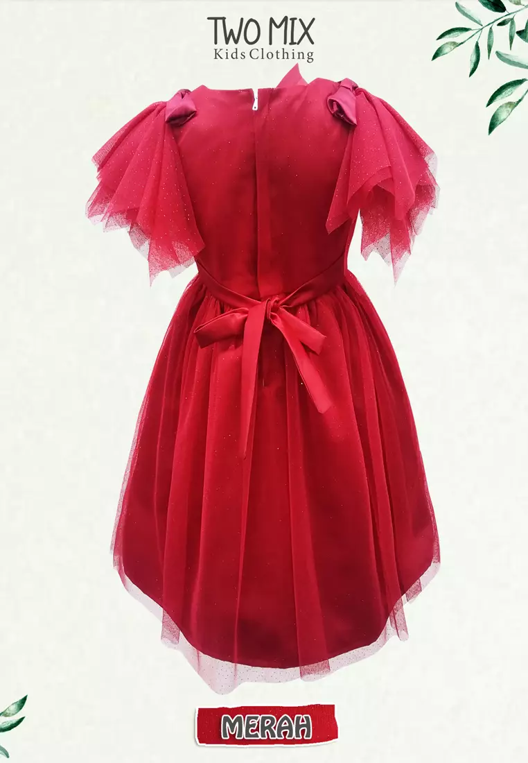 Two Mix - Baju Dress Anak Perempuan Lebaran 2024 1-12 Tahun Y890 Merah