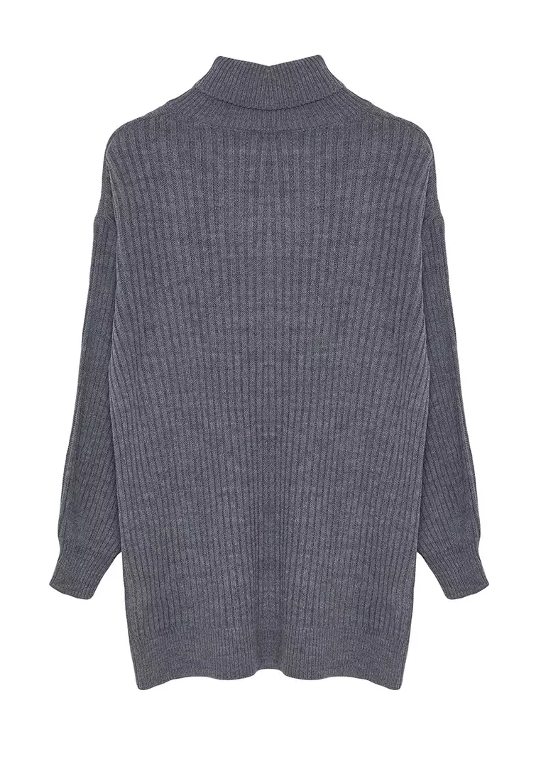 Anthracite Ribbed Basic Knitwear Sweater Tctaw25Ak00009