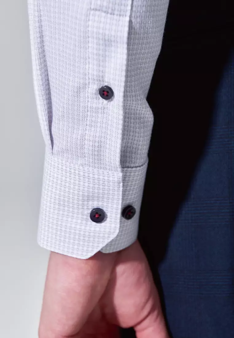 Light Gray Checkered Pattern Slim Fit Shirt