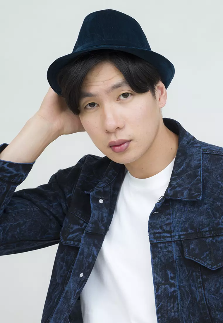 Topi fedora cowboy hat fedora corduroy navy blue houseofcuff