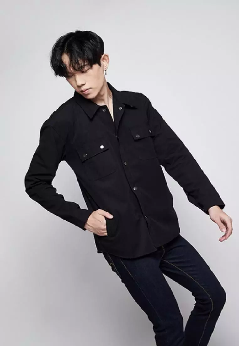 Jaket parka outer jaket pria semi parka warna Hitam