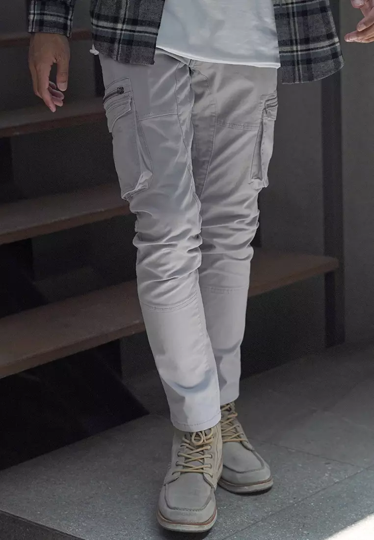 Celana Panjang Cargo Asymetric Stretch Cotton Oxcon Light Grey