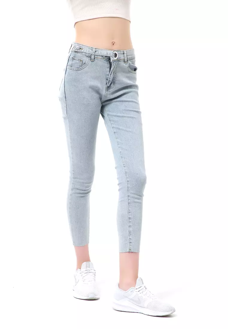 Stella Celana Panjang Highwaist Skinny Jeans Wanita Polos Material Denim ORIGINAL - Light Blue