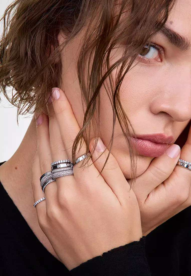 Pavé Ring 5.0mm Silver Unisex Ring for women and men stainless steel crystal Ring DW Official Authentic Original Cincin perempuan lelaki DW