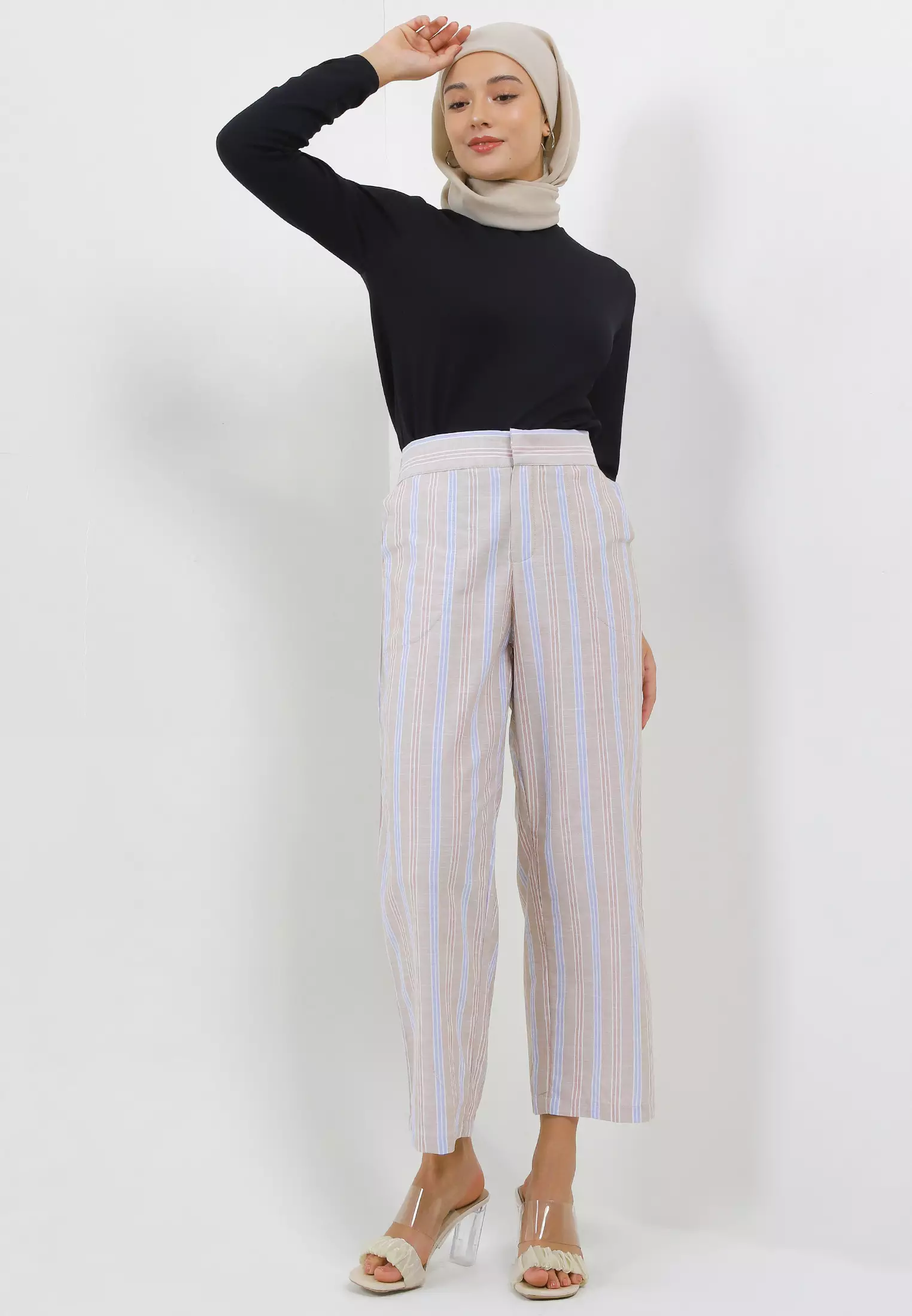 MFMW Namii Celana Panjang Kulot Coklat Motif Salur