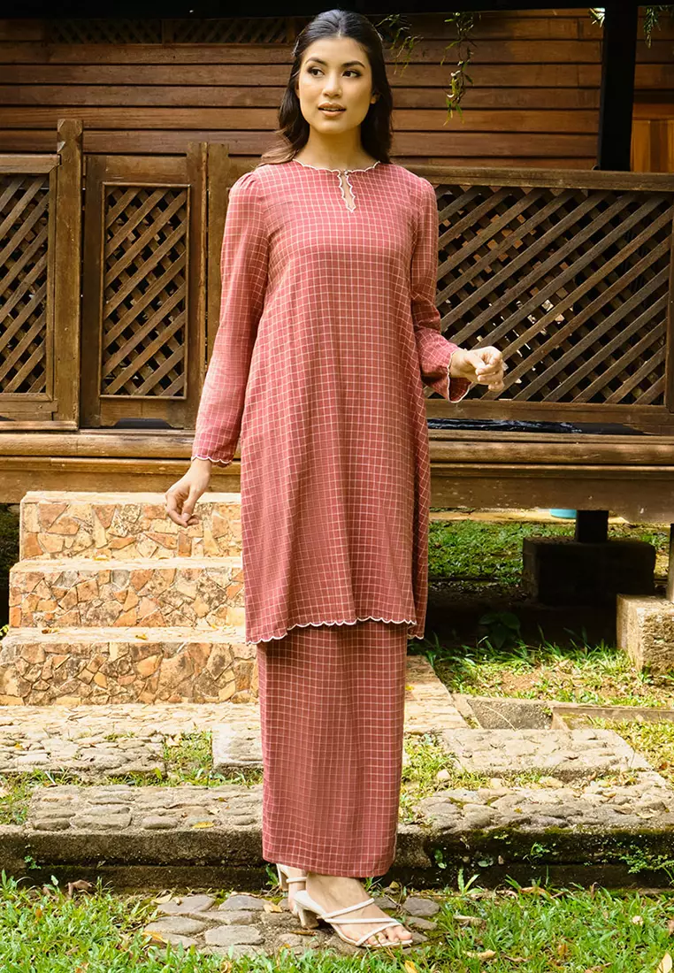 PREMIUM COTTON Norisa Blouse & Skirt - Brick Check