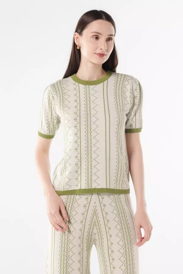 MINIMAL - Zevanna - Blus Rajut Motif Geometris - Green Colour Green