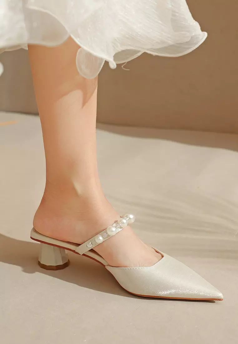 5CM Pearl Strap Mid Heel Sandals 2240-28