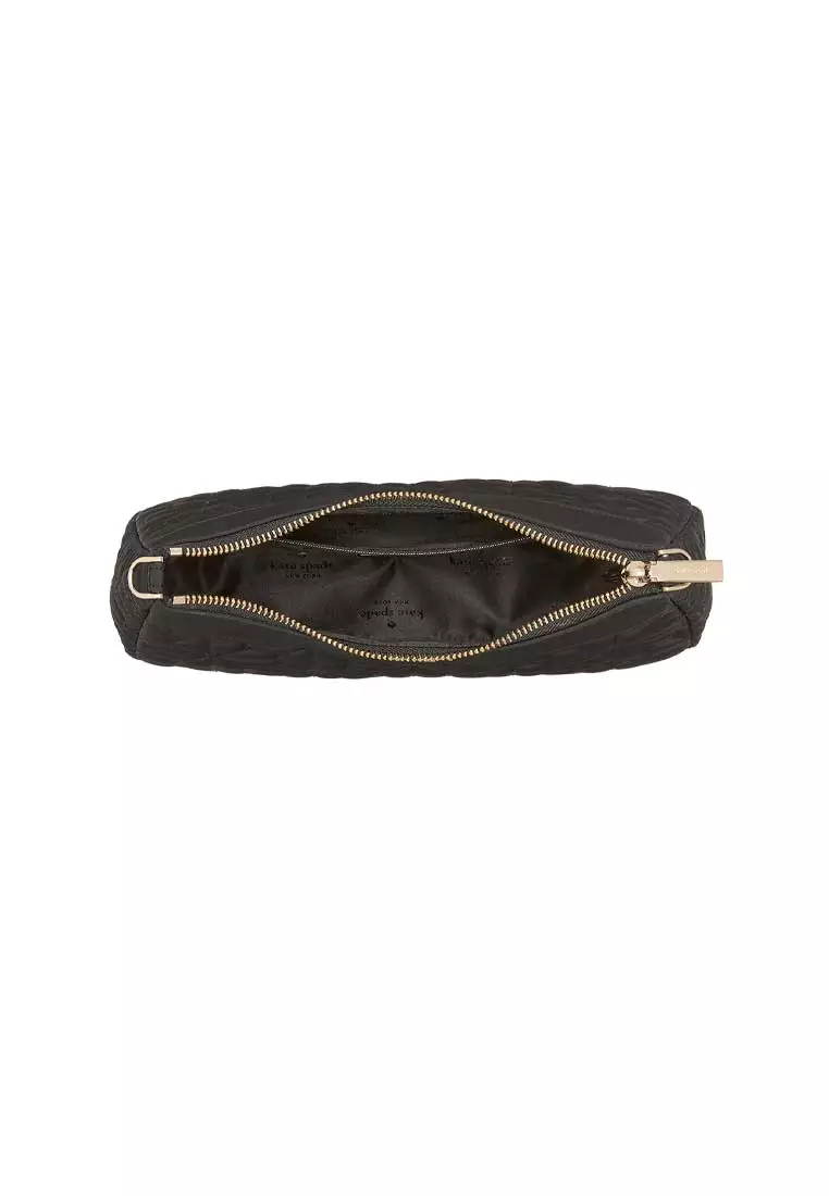 Spade Flower Quilted Fabric Convertible Crossbody Bag Black KK077