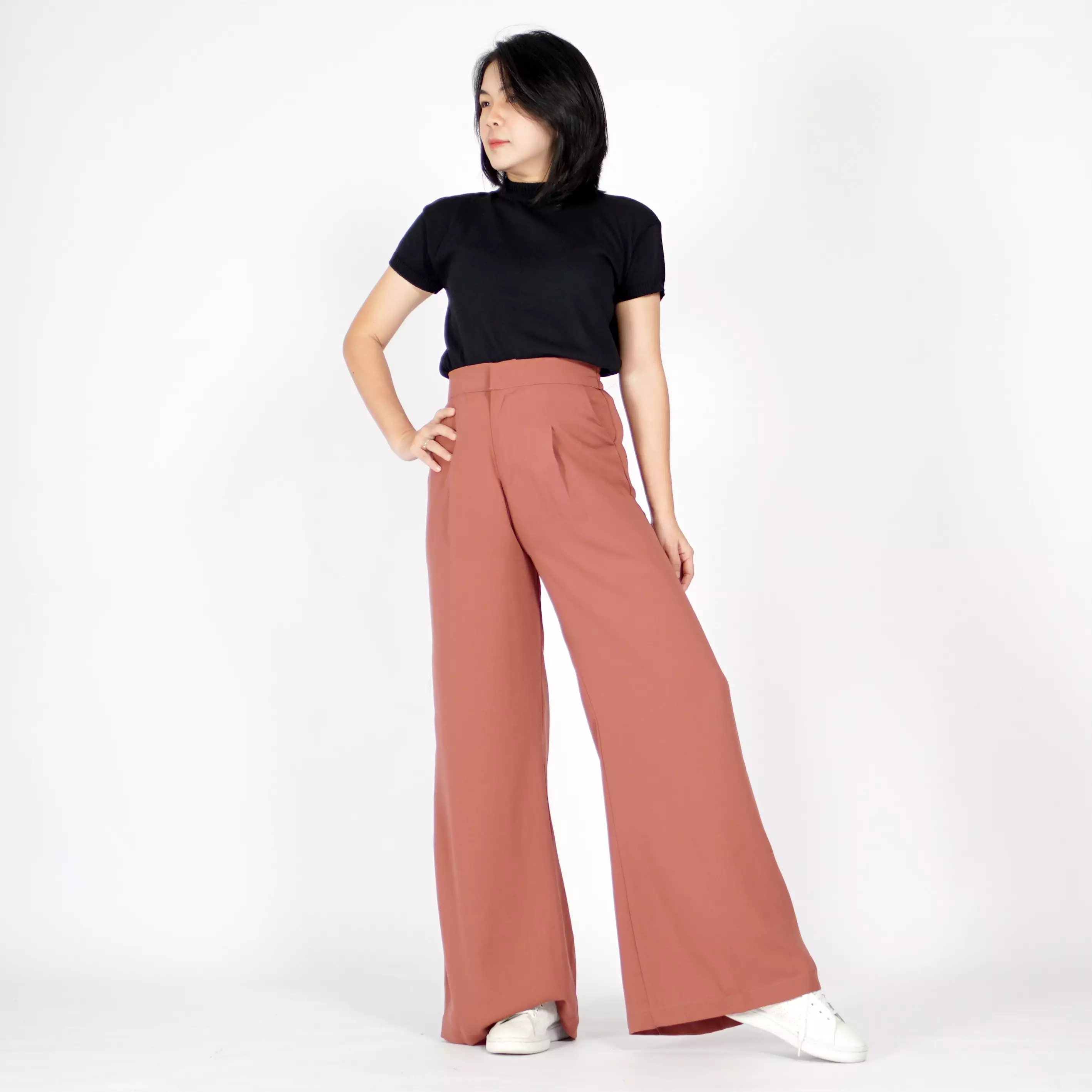  ADELINE Celana Cutbray Wanita Celana Panjang Wanita Highwaist Cullote Pants - Blush Pink