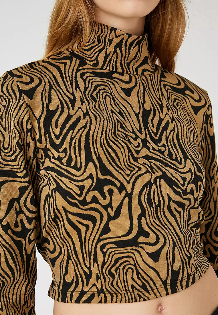 Half Turtleneck Long Sleeved T-Shirt with Crop Tie Detail