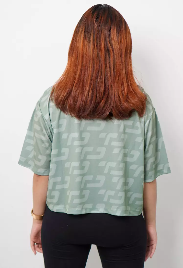 LSB32 baju olahraga wanita crop top oversize big size gym aerobic zumba poundfit senam hijau sage