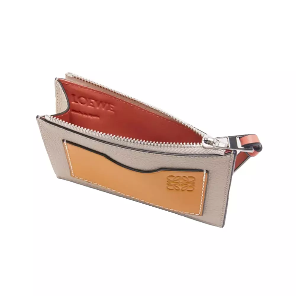 Large Square Coin Cardholder in Soft Grained Calfskin Light Oat/Honey