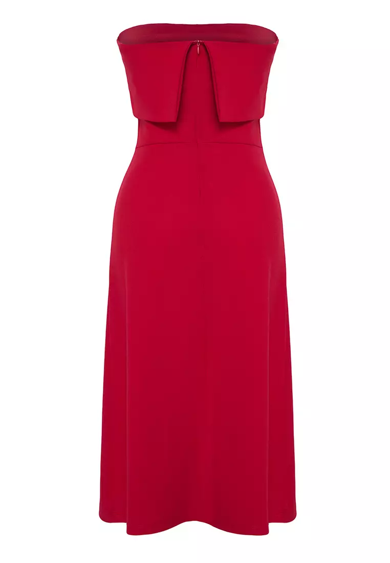 Strapless A-Line Cut Midi Dress
