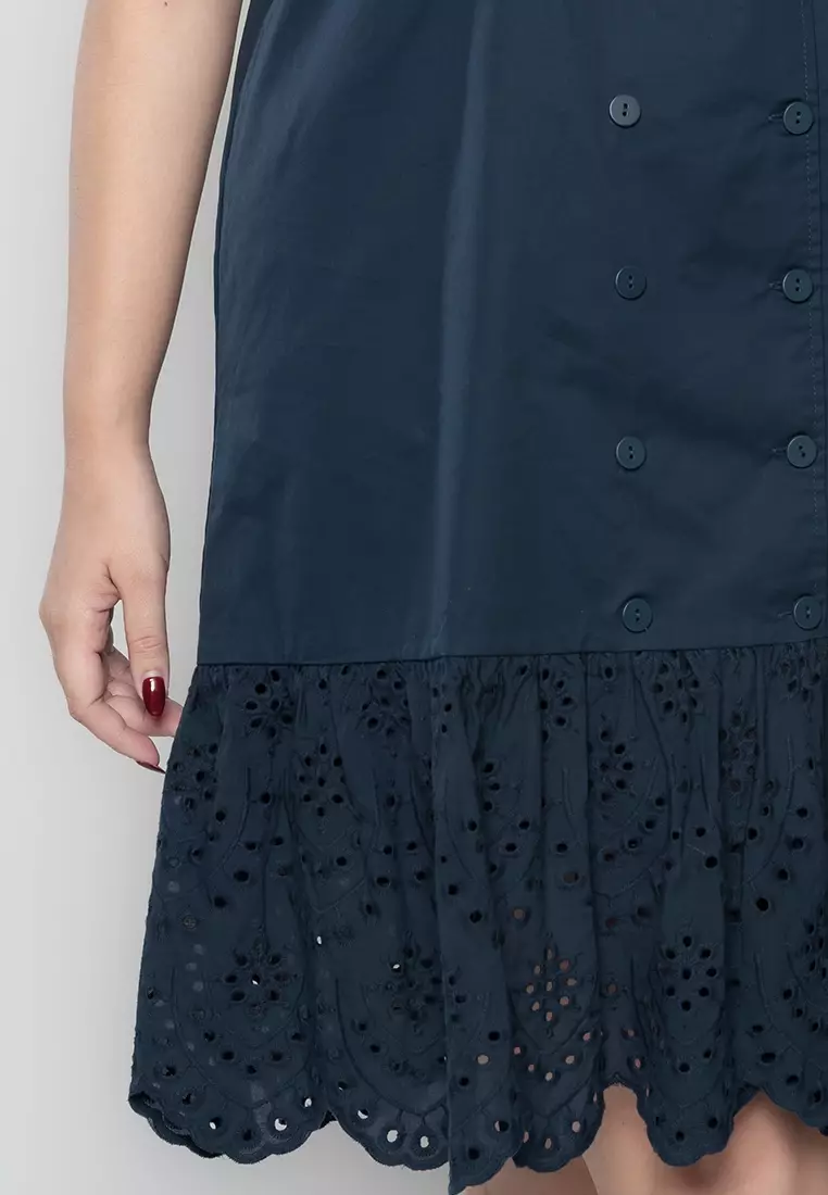 Milly Plus Size Robyn Double Breasted Dress with Eyelet Hem