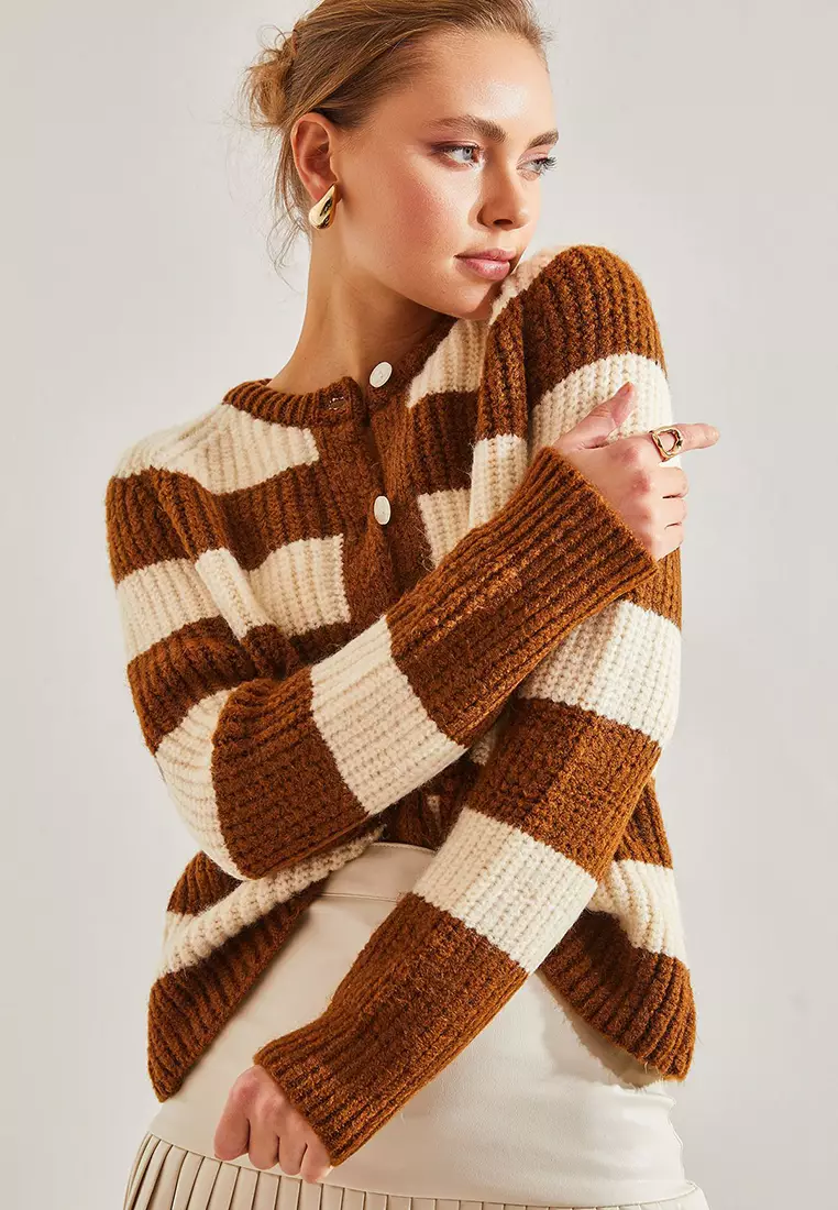 Women's Striped Buttoned Knitwear Cardigan