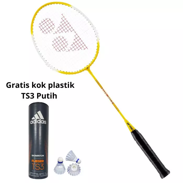 Paket Lengkap Pemula Raket Badminton Yonex GR303 Kuning dan Shuttlecock Adidas TS3 Nylon Isi 6
