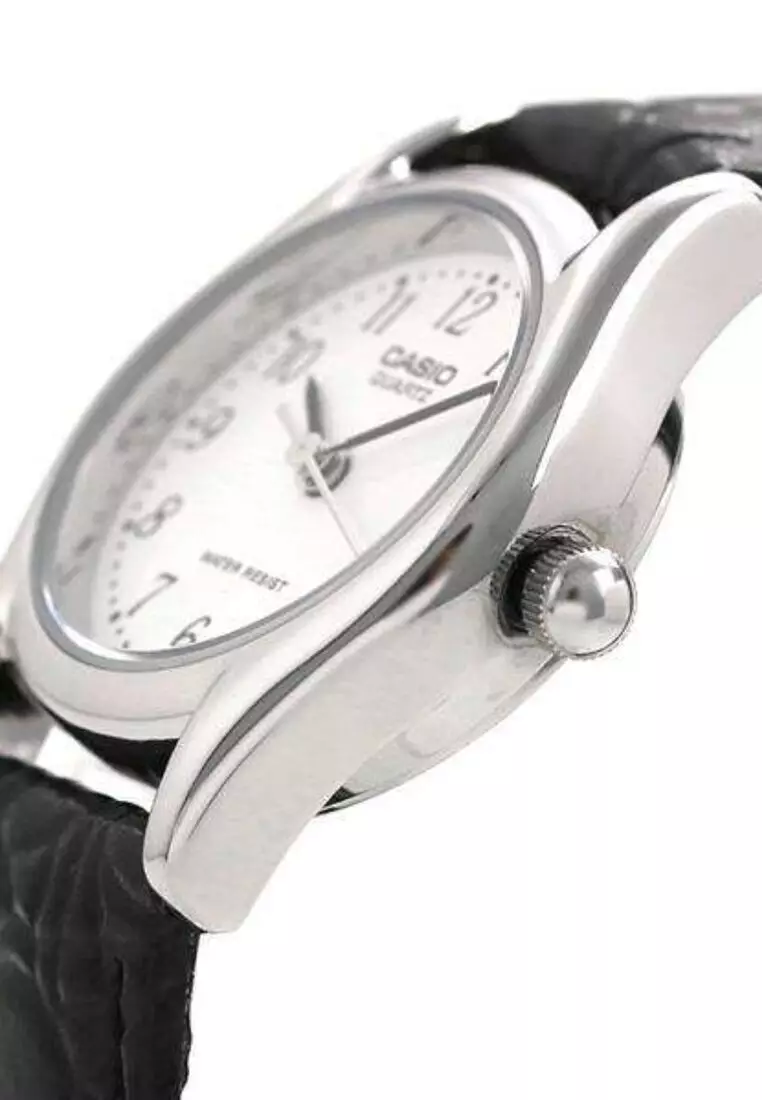 Women Analog Watch LTP-1094E-7BR Black Leather Strap