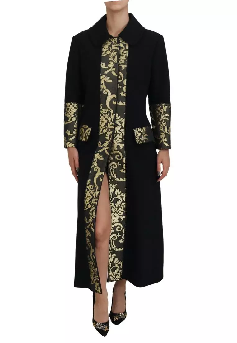 Dolce Gabbana Dolce Gabbana Black Gold Jacquard Long Trench