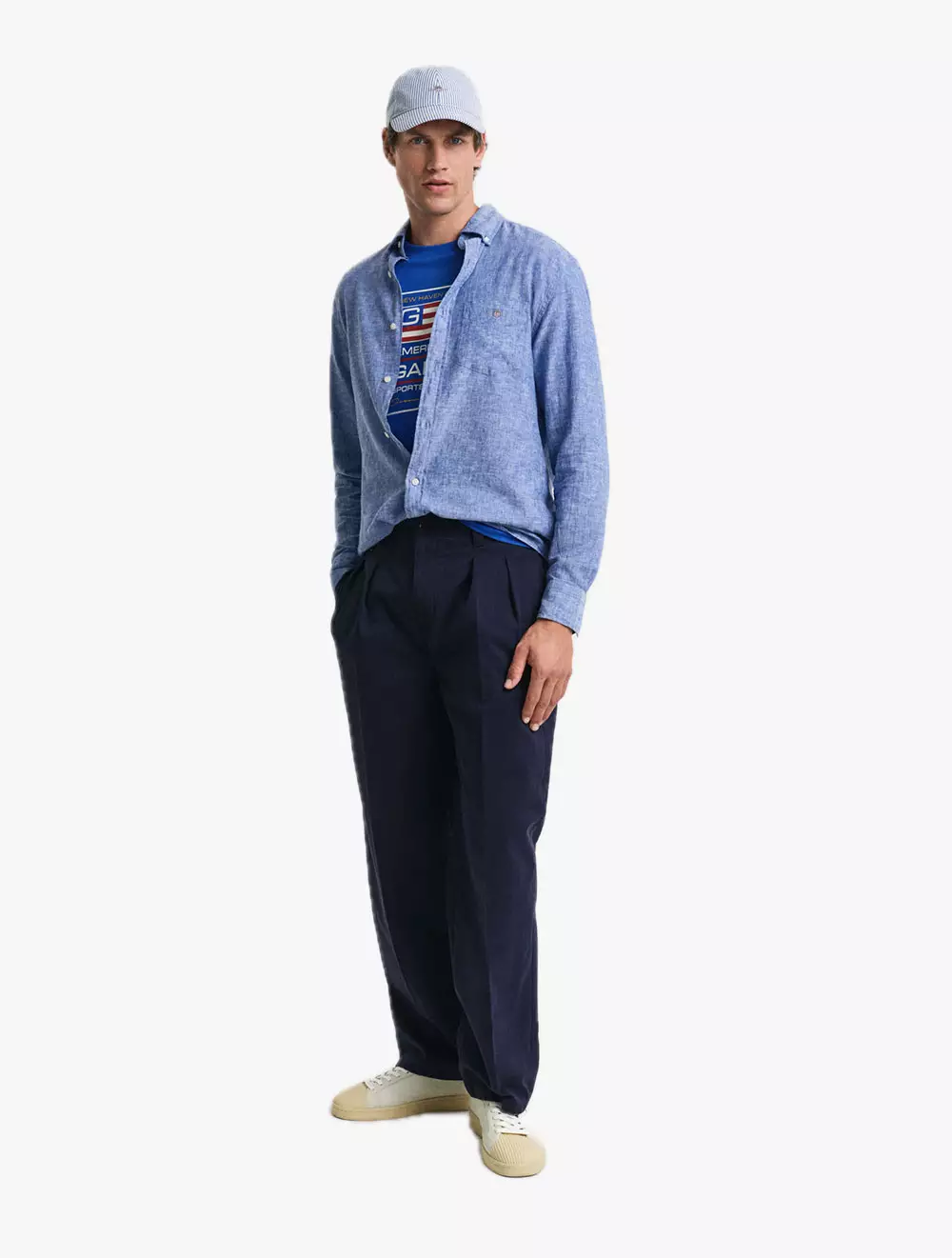 GANT - Pakaian Pria - Reg Cotton Linen Shirt - Rich Blue