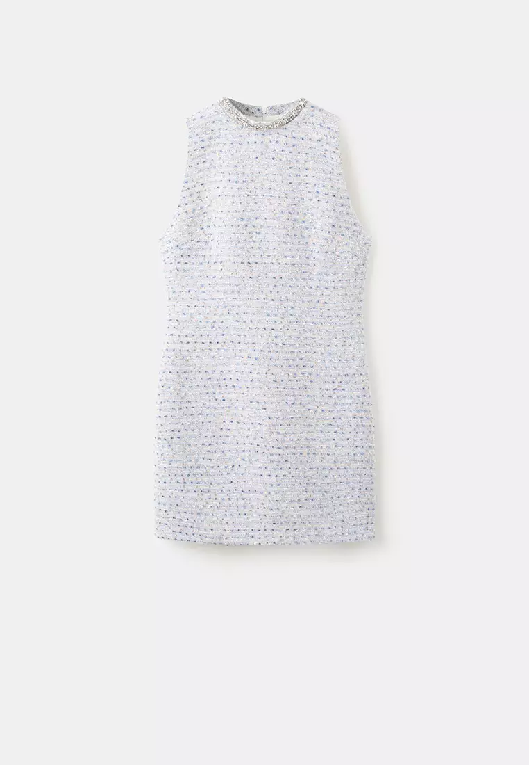 Tweed Dress With Bejewelled Collar
