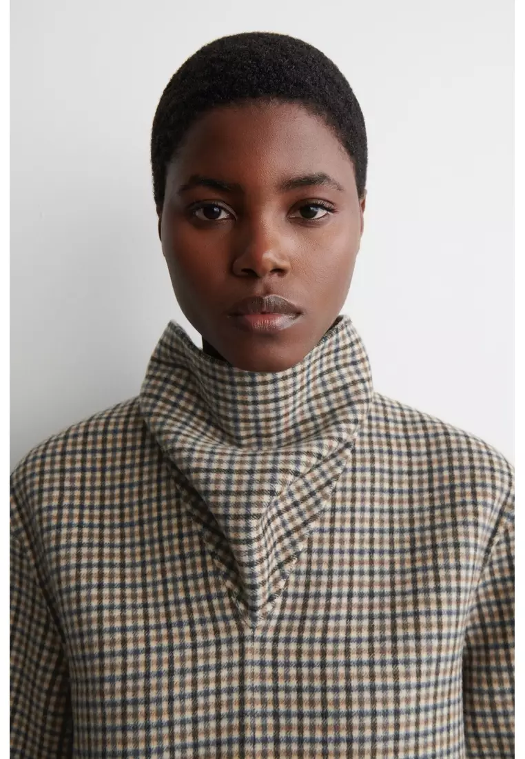 CHECKED DOUBLE-FACED WOOL SCARF BLOUSE