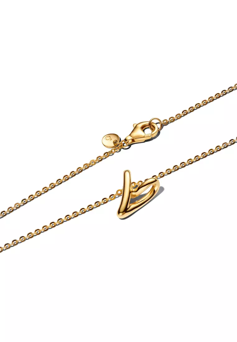Pandora 14K Gold Plated Organically Shaped Heart Small Pendant Necklace (45cm)