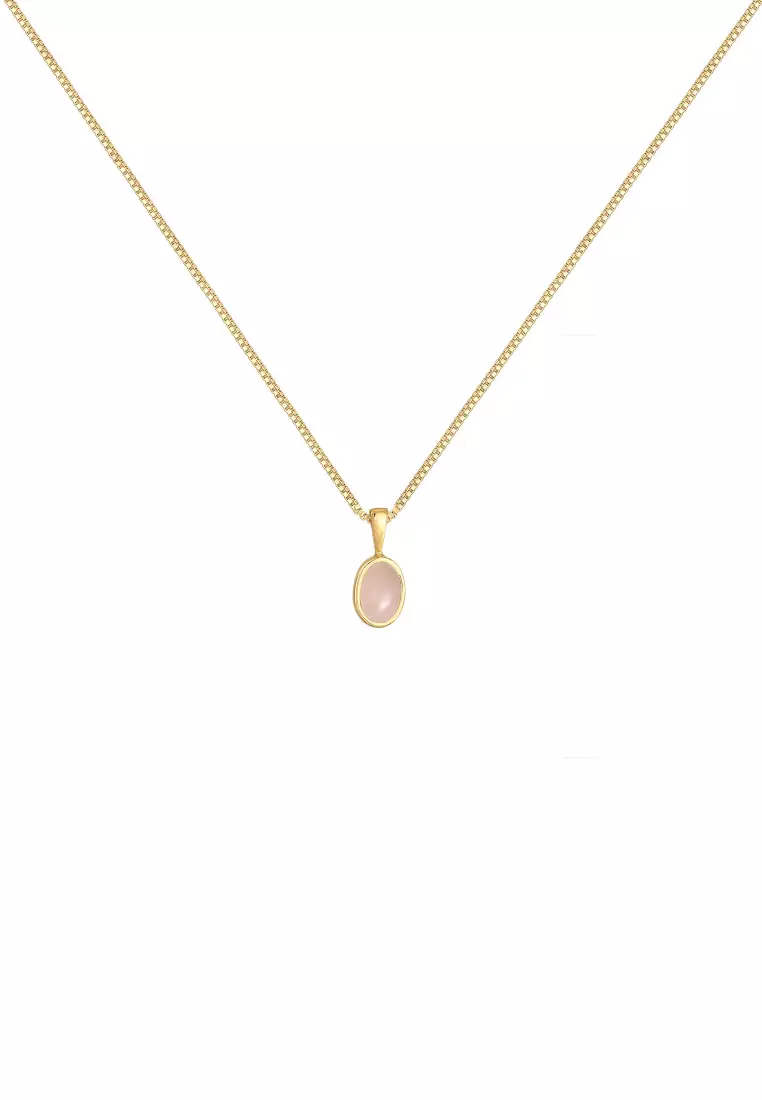 Necklace Gemstone Pendant Basic Timeless with Pink Quartz Gold Plated
