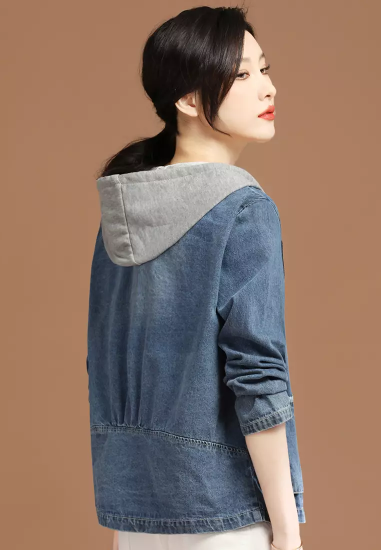 Hooded denim cheap jacket girls