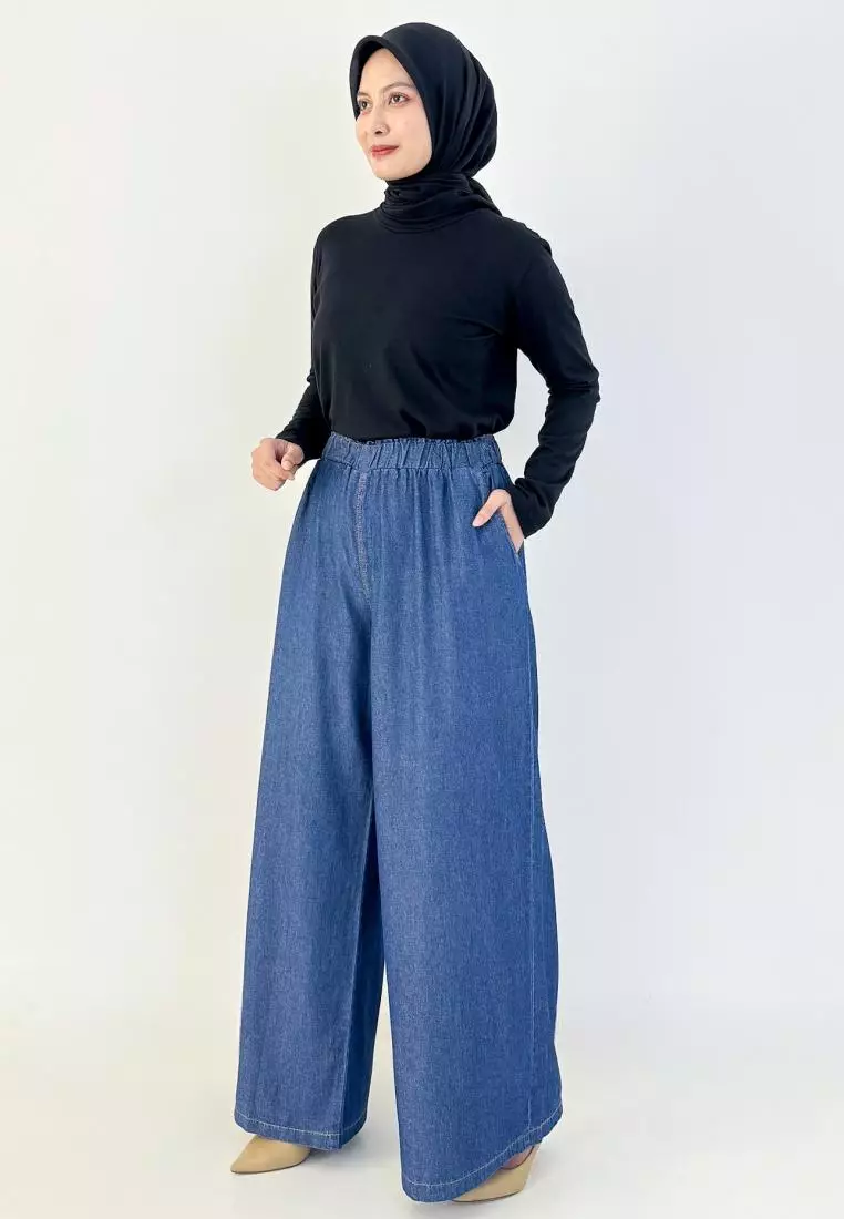 Wella Palazzo (Celana Panjang Bawah Lebar) Panjang 106 cm Biru Tua