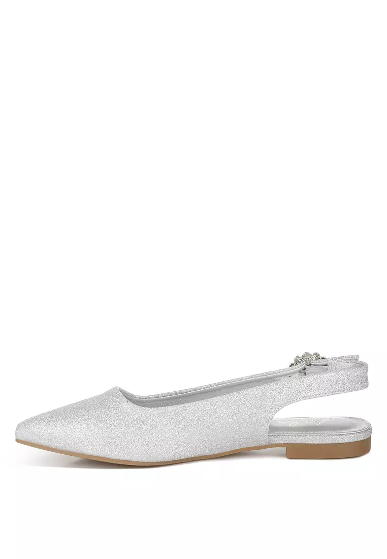 Glitter Slingback Flat Sandals in Silver