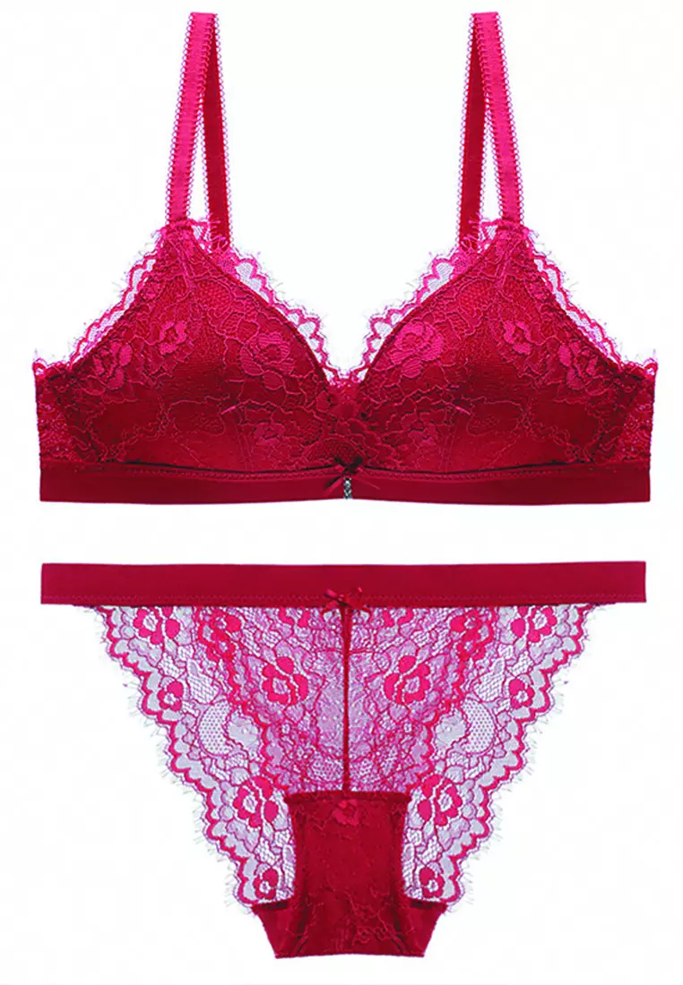 LMM9006-LYCKA Lady Sexy Bra and Panty Lingerie Set-Red