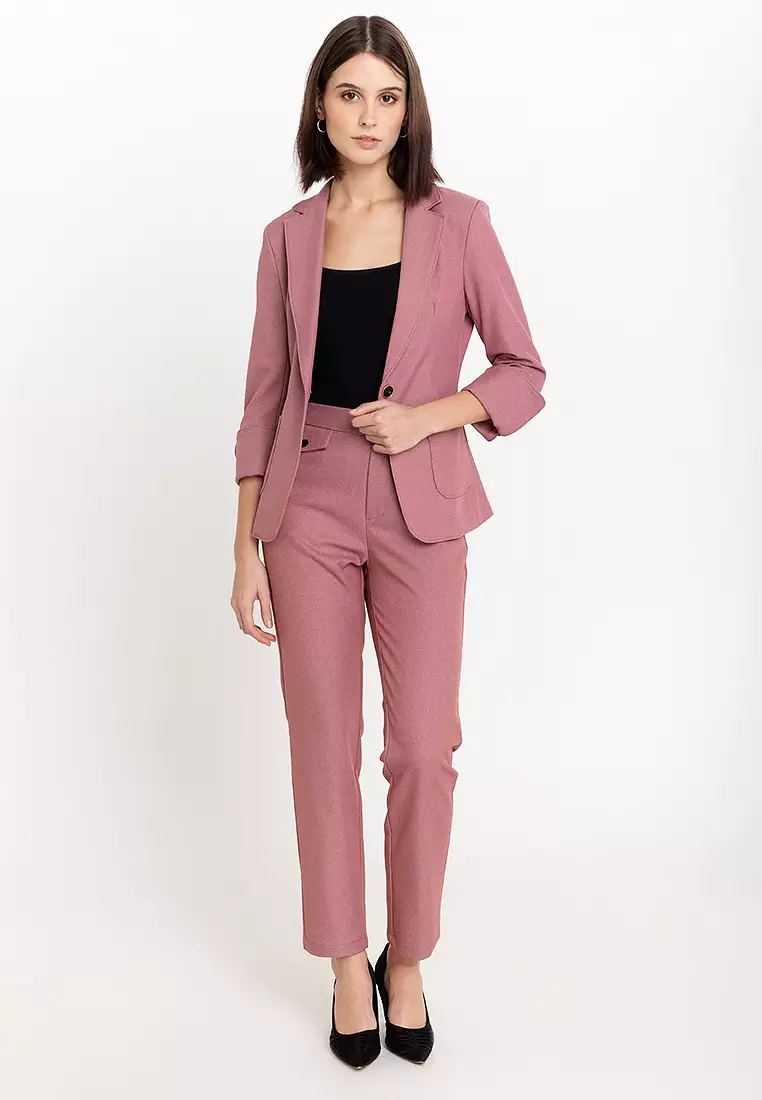 Split Cuff Textured Suit Blazer