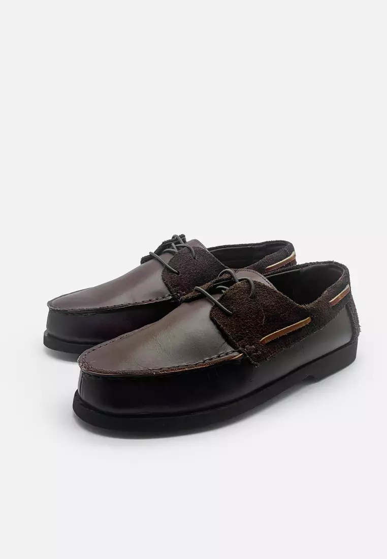 Zion Sepatu Moccasin Casual Pria Kulit Asli Tali - Brown