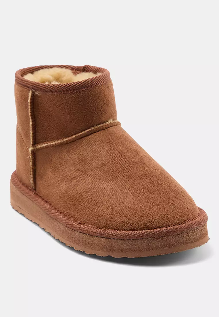 Tan Fur Inside Round Toe Flat Flatform Heeled Women's Boots Takaw25Bo00029