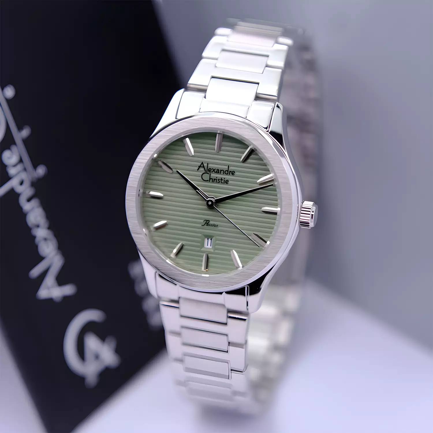 Alexandre Christie Classic Steel Jam Tangan Analog Wanita - Green Dial - All Stainless Steel - 8701 LDBSSGN