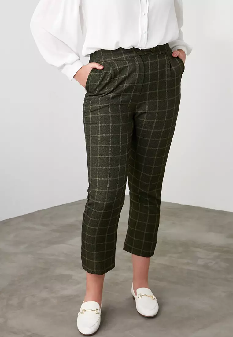 Buy Trendyol Checkered Cigarette Pants in Khaki/Multi 2024 Online