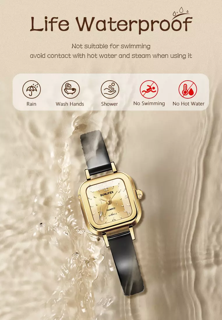 Jam Tangan Wanita 3344 Korea Antik Persegi Mini Tali Kulit Jam Tangan Cewek Original black