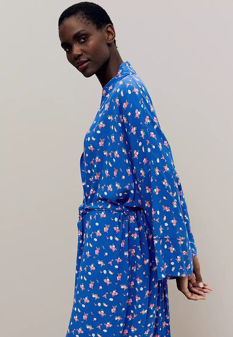 Floral Print Long Kimono Robe