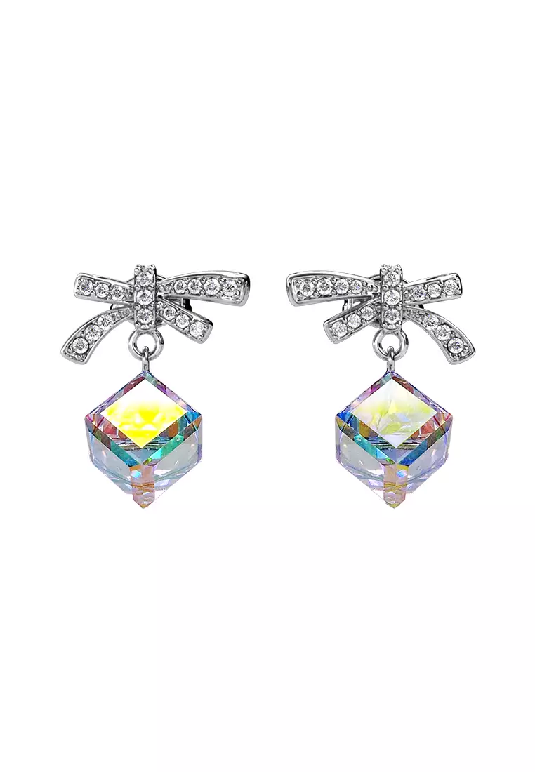 Posie Cube Earring WG AB Rainbow Crystal - Anting Crystal by Her Jewellery